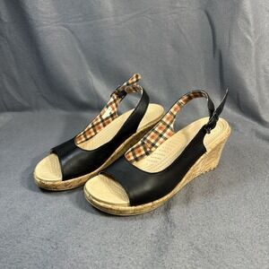 Crocs Wedge Sandals Womens Size 9 Black Plaid Cork Heel Comfort Shoes